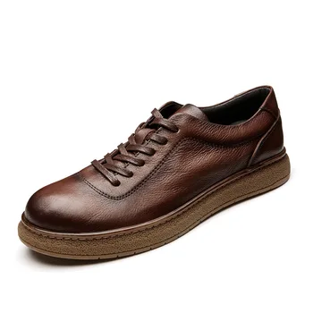 Демисезонная удобная дизайнерская обувь на шнуровке Мужская Дышащая Мужская повседневная обувь из натуральной кожи Для отдыха Мужская обувь из воловьей кожи