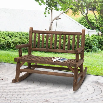 Деревянное кресло-качалка на 2 персоны с Бревенчатой конструкцией, Сверхпрочный диванчик с Широкими изогнутыми сиденьями для внутреннего дворика, заднего двора, сада