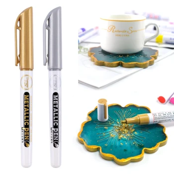 Ручка для рисования из золотой, серебряной эпоксидной смолы, ручка с позолотой, маркер, акриловая краска, металлический перманентный маркер