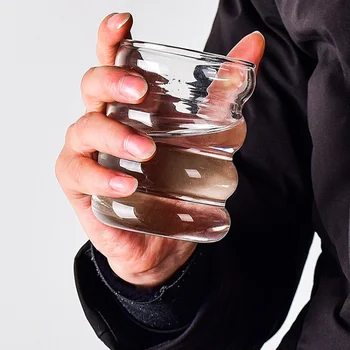 300 мл Высокое боросиликатное стекло Кофейного цвета с молоком, Термостойкая вода, сок, Милая спиральная гусеница, кружка с рябью, Летняя одиночная чашка