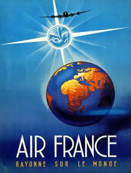 Air France, ретро металлическая алюминиевая вывеска, винтаж / пещера человека / Гараж