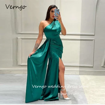 Verngo 2023 Длинные атласные вечерние платья русалки со складками на одном плече, платья для выпускного вечера с разрезом, платья для официальных вечеринок, Vestidos