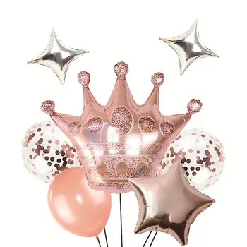 Вечеринка принцессы с шампанским и королевой, комбинация розовых воздушных шаров, детский день рождения