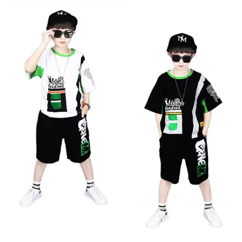 Детская одежда, летние костюмы для больших детей, свободная корейская версия уличной одежды для мальчиков, спортивная одежда
