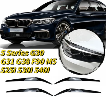 Для BMW 5 Серии G30 G31 G38 F90 M5 525I 530I 540I 2017-2021 2 шт. Черные Глянцевые Фары Веки Брови Аксессуары из АБС-пластика