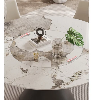 каменный столик: небольшой семейный столик со встроенным поворотным столом, круглый каменный столик, яркий итальянский минималистичный столик