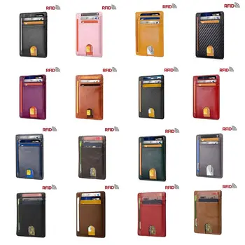 Кожаный Тонкий кошелек, Минималистичный передний карман, Кошельки, Блокирующий RFID Держатель кредитной карты, вмещает до 12 карт для мужчин и женщин