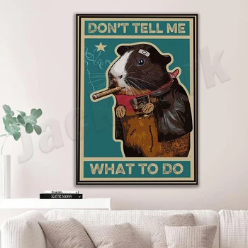 Морская свинка, не указывай мне, что делать ретро-плакат, забавный плакат с курением морской свинки, забавный плакат с бурбоном в подарок