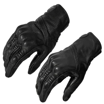 Мотоциклетные перчатки Мужские для мотокросса, длинные теплые, Ретро кожаные, на весь палец, для гонок, весенние, классические, с сенсорным экраном, Крутые,