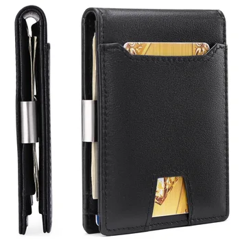 Мужской Rfid-ультратонкий кошелек из натуральной кожи, пара сложенных карточек с зажимом в долларах США, сумка для отдыха, мужской держатель для удостоверения личности, мини-зажим для денег