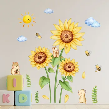 Наклейки на стены детской комнаты Подсолнух, наклейка на стену пчелы, наклейка на стену детской комнаты, наклейка на спальню, игровая комната, Декор детского сада, Обои