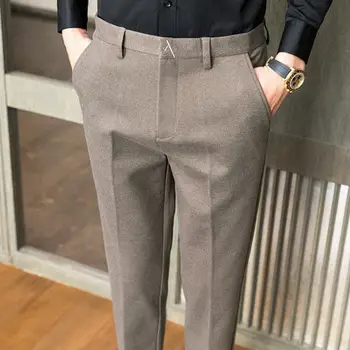 Осень-зима 2021, мужские Шерстяные брюки, шерстяные Теплые деловые брюки для светского костюма, Повседневные Облегающие Мужские офисные брюки E394