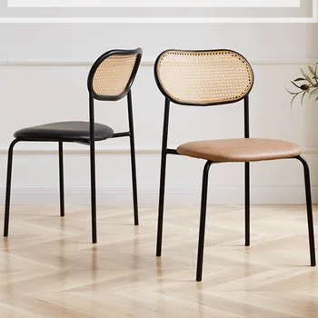 Промышленные обеденные стулья с поддержкой спинки, современный металлический кожаный плетеный ротанговый шезлонг Nordic Sillas Мебель для дома