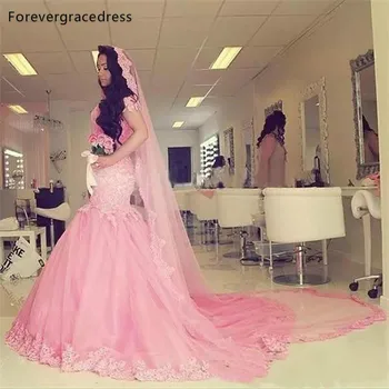 Свадебные платья из розового кружева Русалки, тюлевые платья для девочек, вечерние свадебные платья, сшитые на заказ, доступны большие размеры