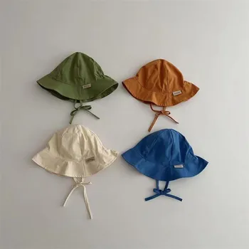Солнцезащитная кепка для новорожденных девочек, модная рыбацкая шляпа на шнуровке ярких цветов, хлопковые однотонные кепки для умывальников с широкими полями для мальчиков