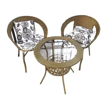 Стул из ротанга на балконе, набор из трех предметов, комбинация стола и стула из ротанга, стол из ротанга, имитация бамбука и стул из ротанга