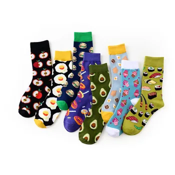 1 пара носков Harajuku Хлопковые дышащие длинные носки Nics Подарки Унисекс Еда Десерты Модные носки-трубочки с рисунком