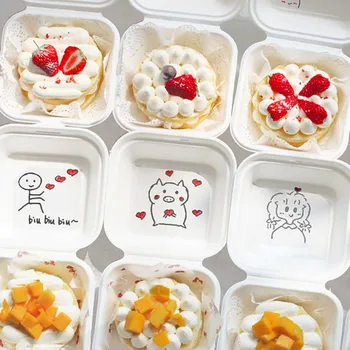 10 штук Одноразовых коробок для торта Bento Baking Cake Защита окружающей среды Биоразлагаемые коробки для закусок, пригодные для приготовления в микроволновой печи и холодильнике