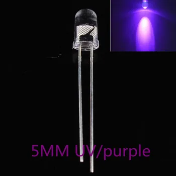 100ШТ УФ-СВЕТОДИОД 3 мм Светло-фиолетовый, Прозрачный для воды Круглый 3 мм Ультрафиолетовый 395-400 нм Светодиодная лампа DIP Компоненты