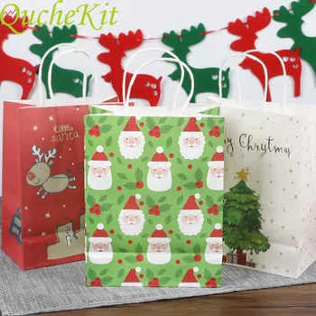 10шт Рождественских бумажных подарочных пакетов, милые хозяйственные сумки с ручкой, пакеты для упаковки подарков в виде Рождественского Лося, снежинки, печенья, бисквитных конфет