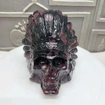 1шт Натуральный Фейерверк Гранат, Индийский череп, Хрустальный череп Ручной работы, Исцеляющий домашний декор