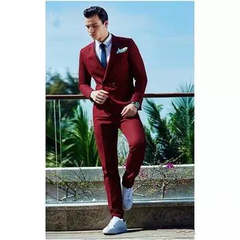 2020 Модные Бордовые Двубортные мужские костюмы классического стиля Terno Slim Fit Мужской костюм из 2 частей Смокинг Для выпускного вечера Куртки + брюки