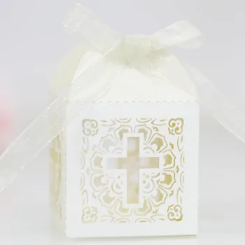 20шт Коробка конфет с крестом лазерной резки, Подарочные коробки для свадебных подарков, пакет конфет, Крещение, День рождения, Причастие, Декор для вечеринки на крестинах
