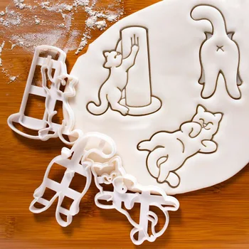 3 шт./компл. Формочки для печенья Cat, форма для рождественского 3D печенья DIY, форма для детей, Милые формы для выпечки, Пластиковый инструмент для выпечки
