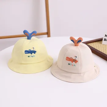 4 Цвета, Весна-осень, хлопковая шляпа с милым рисунком для мальчиков и девочек, детские вышитые рыбацкие шляпы, детские головные уборы, кепка от солнца, 6-24 м