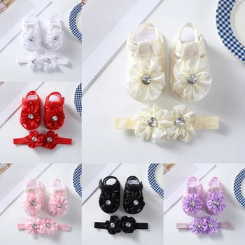 Baywell/ Летние сандалии с цветочным узором для маленьких девочек; Обувь + резинка для волос; Нескользящая обувь для крещения принцессы для малышей;