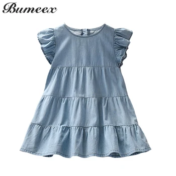 Bumeex/ Детские платья для девочек с рюшами для малышей, хлопковая Летняя Свободная одежда с круглым вырезом, платье без рукавов, одежда для девочек