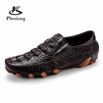 Phenkang/ Мужская кожаная летняя повседневная обувь без застежки с текстурой аллигатора, мужские лоферы, мужские кофейные лоферы, обувь для вождения