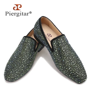 Piergitar/ мужская кожаная обувь смешанных цветов с блестящими стразами; роскошные брендовые вечерние и свадебные мужские лоферы на плоской подошве