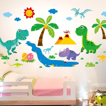 [shijuekongjian] Мультяшные Динозавры Наклейки На Стены DIY Животные Настенные Наклейки для Детской Комнаты Детская Спальня Детская Украшение Дома