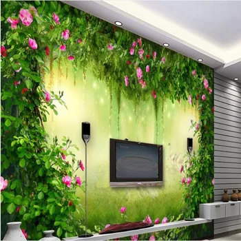 wellyu Изготовленные на заказ крупномасштабные фрески сказочный лес мечты цветок розы телевизор диван фон стены нетканые обои