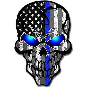 Автомобильные наклейки с черепом, флаг США с тонкой синей линией, в честь полиции, виниловые наклейки для женщин, мужские наклейки для мотоциклов и ноутбуков
