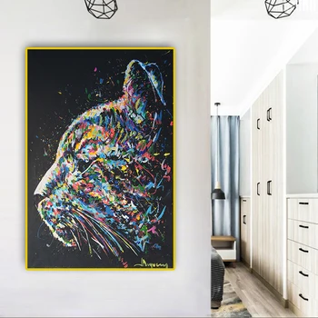 Акварельная кошачья мордочка, настенное искусство животных, печать на холсте и плакатная живопись в скандинавском стиле, настенная картина для гостиной
