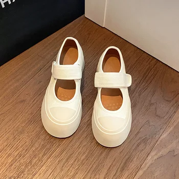 Весенне-осенняя женская парусиновая обувь 2023, модные маленькие белые туфли на толстой подошве, белые парусиновые туфли, тонкие туфли, женская обувь