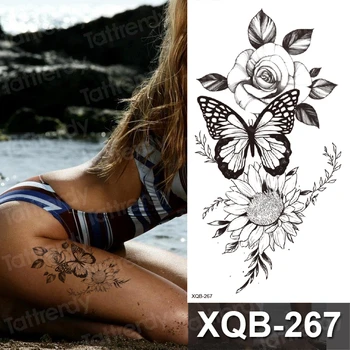 временная татуировка роза пион цветы бабочка татуировка на бедрах лист растения цветок маргаритки татуировка поддельная водонепроницаемая для женщин сексуальное тело