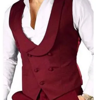 Двубортный бордовый жилет для жениха с отворотом из шали, Сшитый на заказ мужской жилет приталенной формы, мужской модный костюм