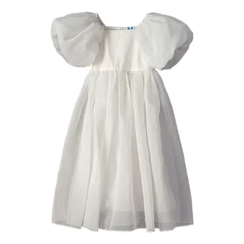 Детское платье с пузырчатыми рукавами, новинка 2023, летнее платье принцессы, белая одежда для детских вечеринок в корейском стиле, # 7274