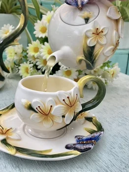 Европейский 3D керамический чайник с трехмерной орхидеей, набор чайных чашек, кофейник, набор кофейных чашек, украшение дома, свадебный подарок
