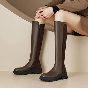 Женские ботинки 2023, Весенне-осенние модные удобные повседневные женские длинные ботинки из искусственной кожи с круглым носком, уличные модные ботинки