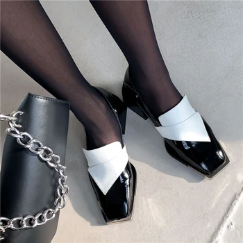 Женские туфли-лодочки из натуральной кожи на толстом каблуке, женские слипоны, Черные женские брендовые туфли для выпускного вечера, Лоферы, обувь