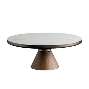 Журнальный столик с каменной плитой ZL, современный Простой Домашний круглый стол для гостиной, комбинированный круглый угловой стол из массива дерева