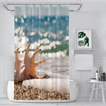 Занавески для душа Seashell Sea Beach из водонепроницаемой ткани Ocean Креативный декор для ванной комнаты с крючками Аксессуары для дома