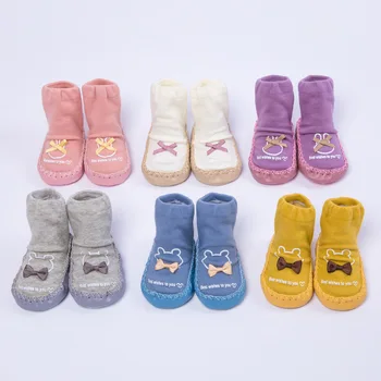 Зимняя обувь для малышей, детские носки в пол, махровый галстук-бабочка для маленьких девочек, носки для младенцев