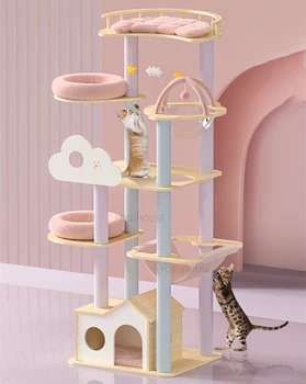 Каркас для лазания кошек из скандинавского массива дерева Сизаль для мебели для домашних животных Платформа для прыжков кошек Товары для домашних животных Дизайнерская космическая капсула Cat Nest Tree