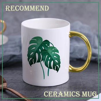 Керамическая мультяшная чашка креативная кружка с рисунком тропических листьев кофейная кружка домашняя чашка для питья молока, сока, чашки для завтрака KTZW-026