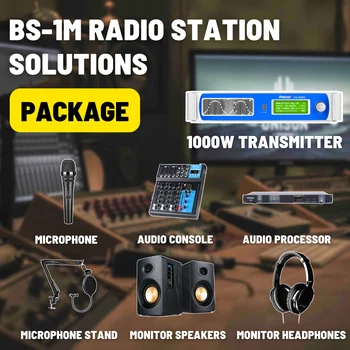 Комплект оборудования для FM-радиостанции FMUSER BS-1M, транслирующий новости в прямом эфире, специальные интервью, церковные проповеди, развлечения